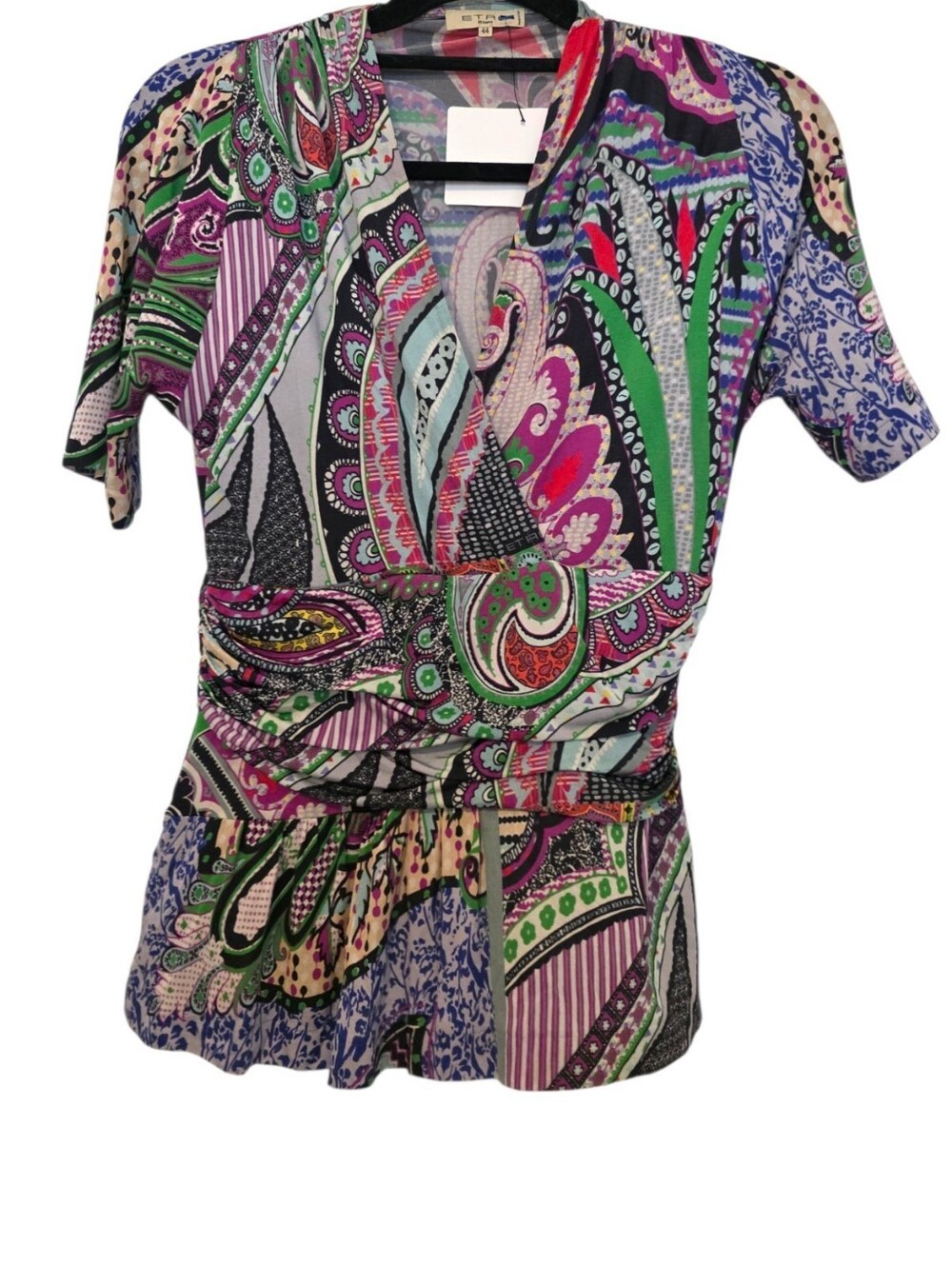 Etro Milano Multicolor Paisley Wrap-Style Women's Vneck Top EU 44 Small
